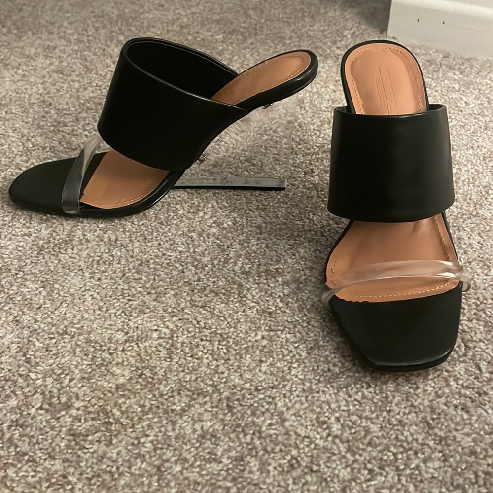Clear Wedge Heel Black Sandals